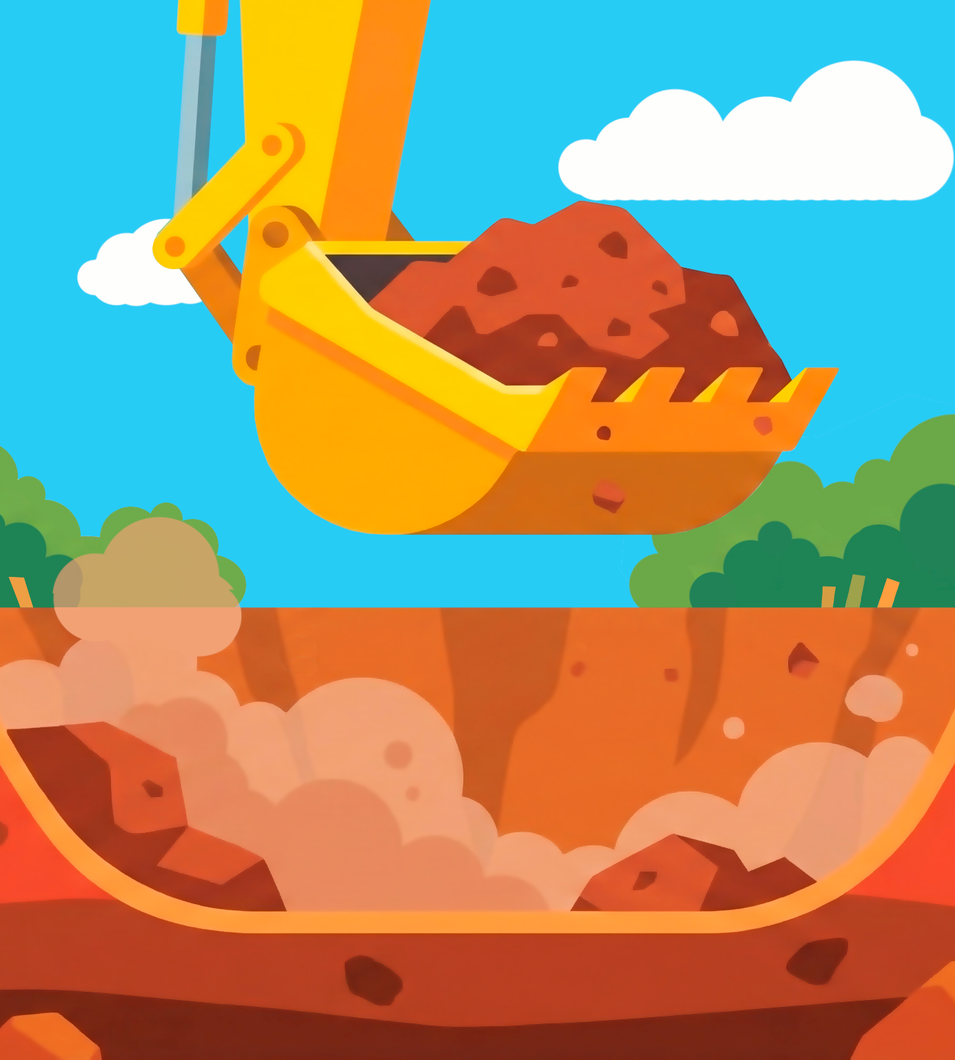 imagem de estração de terra utilizando uma escavadeira