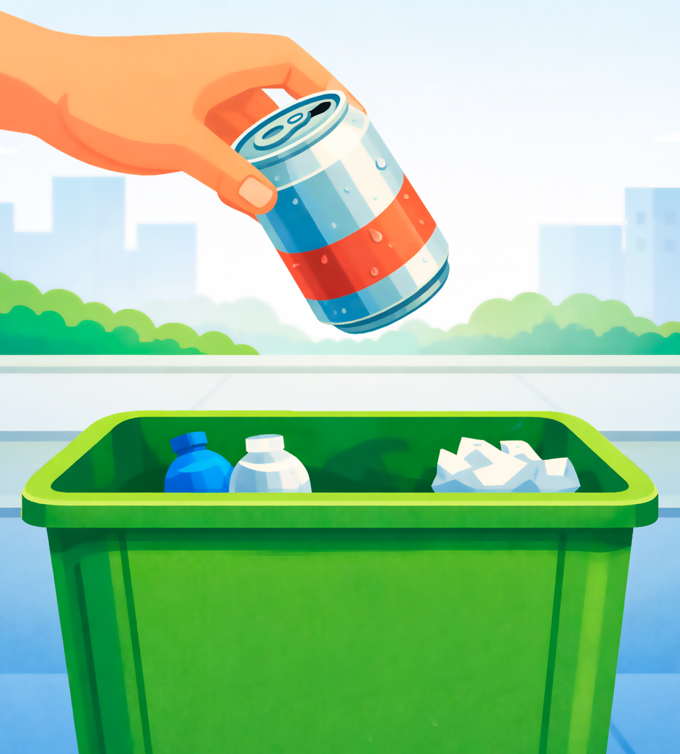 Descarte de latas no lixo